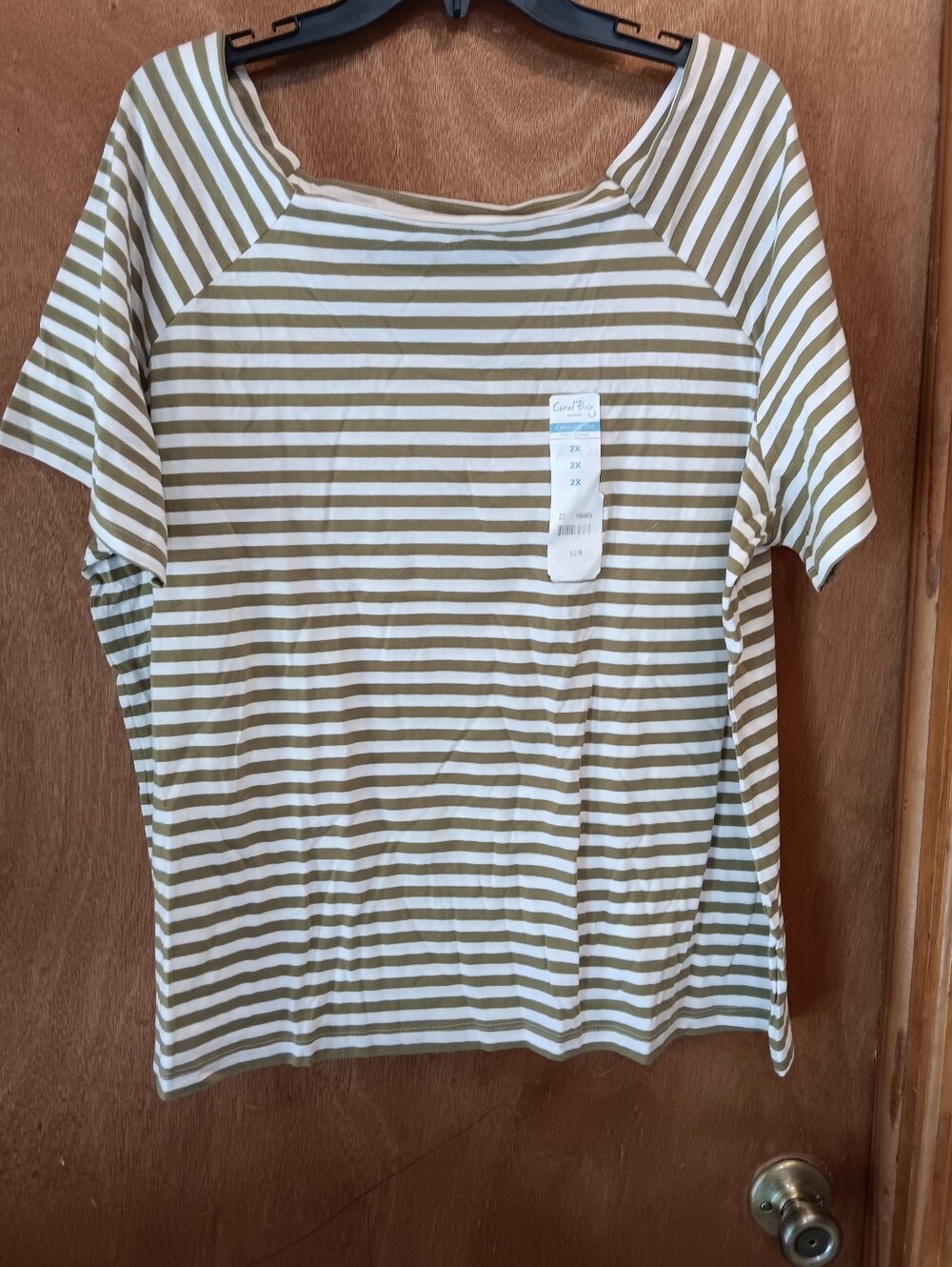 Coral Bay Olive Green & White Striped Women's Top